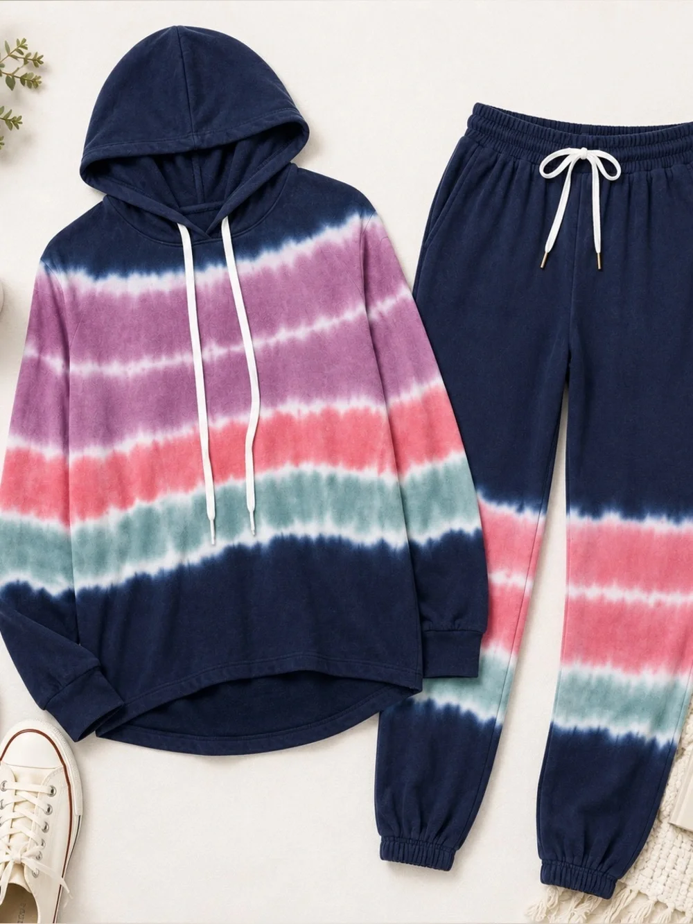 PJ Salvage Lounge Tie Dye Hooded Pullover Pajama Top Navy Blue Pink Soft Boho